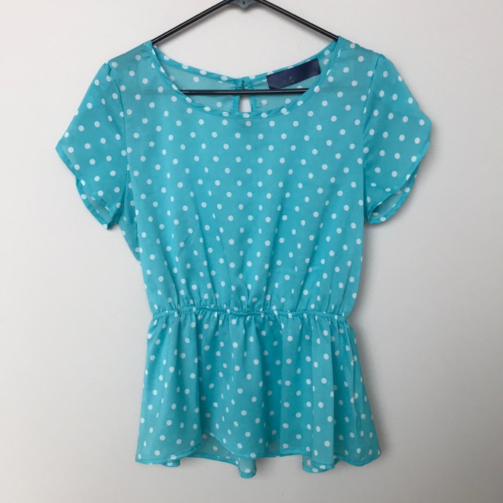 Sky Blue Polka Dot Sheer Top